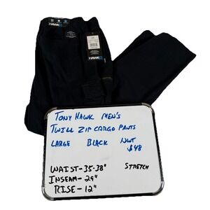 Tony Hawk Twill Zip Cargo Pants Black Men's Large Elastic Waist Stretch New $48